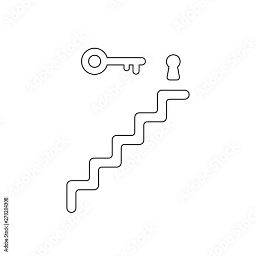 Vector icon concept of keyhole, key at top of stairs.