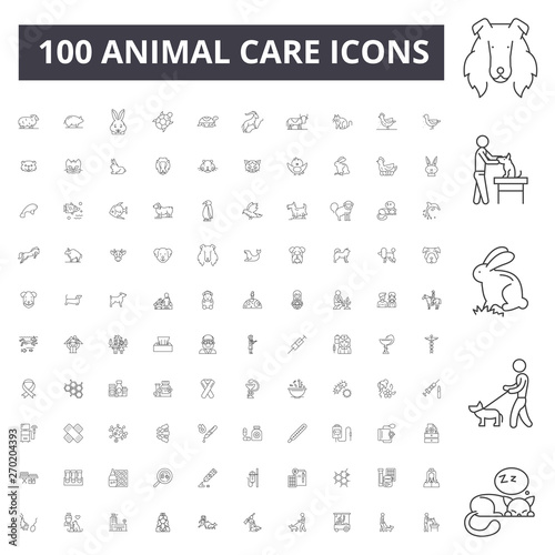 Animal care line icons, signs, vector set, outline concept illustration