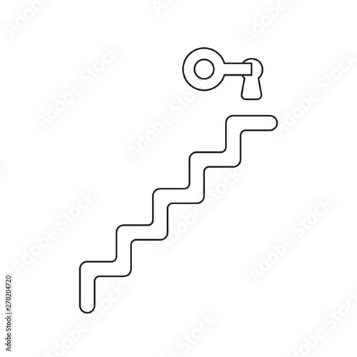 Vector icon concept of key into keyhole on top of stairs.