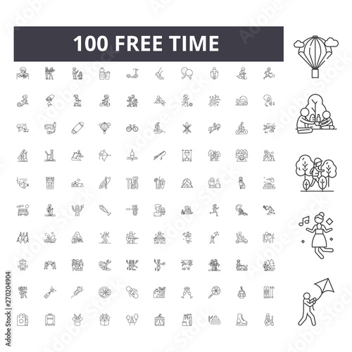 Free time line icons, signs, vector set, outline concept illustration
