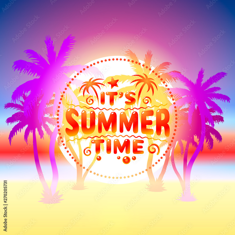 Fototapeta premium Summer time, holiday cover banner design, elements in sky background.