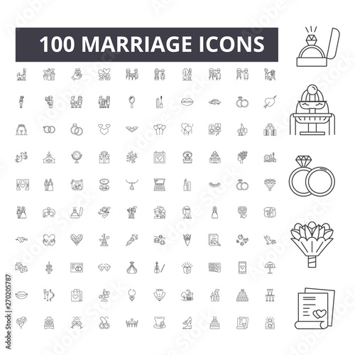 Marriage line icons, signs, vector set, outline concept illustration