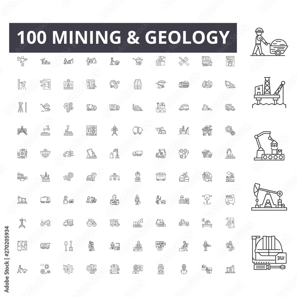 Mining line icons, signs, vector set, outline concept illustration