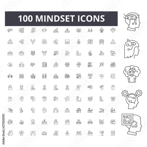 Mindset line icons, signs, vector set, outline concept illustration