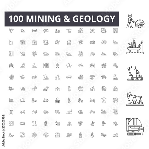 Obraz na płótnie Mining line icons, signs, vector set, outline concept illustration w salonie