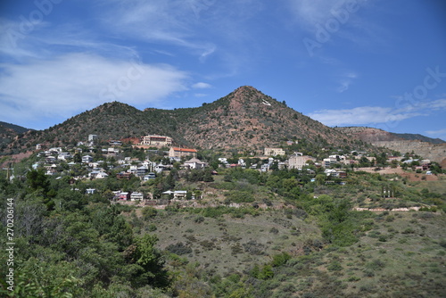 Jerome, AZ. U.S.A. May 18, 2018. A National Historical Landmark 1967. Main street on Jerome’s Cleopatra hill tunnel copper mining boom 1890s to bust 1950s.  photo