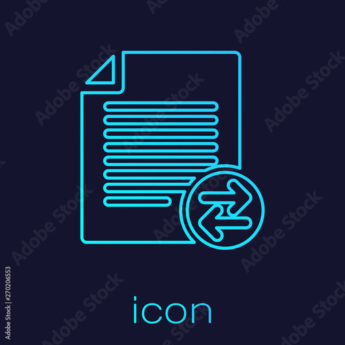 Turquoise Transfer files line icon isolated on blue background. Copy files, data exchange, backup, PC migration, file sharing concepts. Vector Illustration