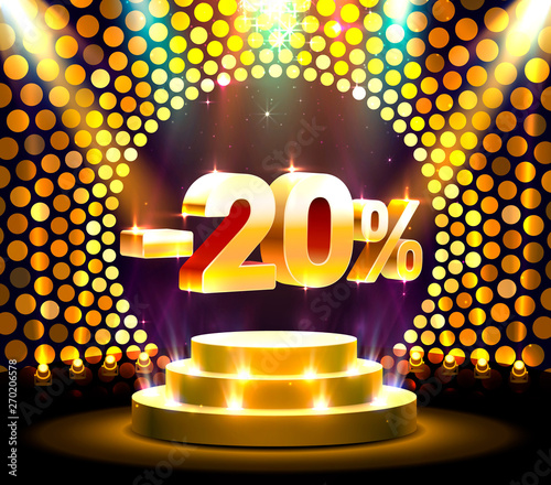 Podium action with share discount percentage 20, sale off