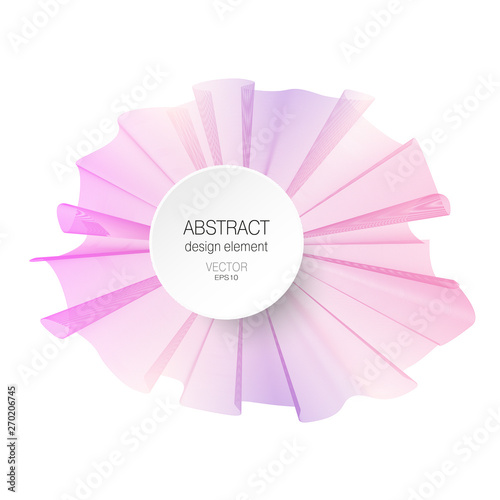 Pink, purple abstract design element. Ruched bow imitation. Vector line art pattern on white background. Multicolored pleated ribbon, silk scarf. Waving decor for template, flyer, invitation. EPS10