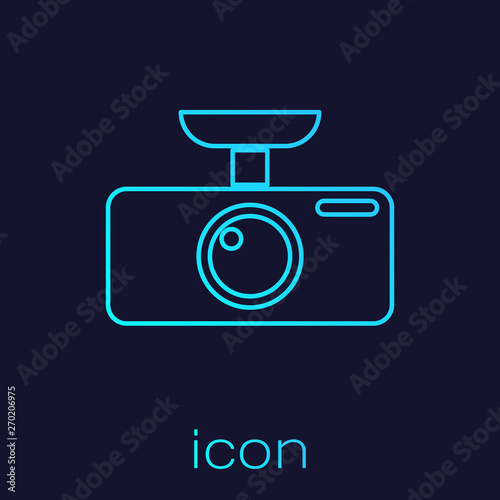 Turquoise Car DVR line icon isolated on blue background. Car digital video recorder icon. Vector Illustration