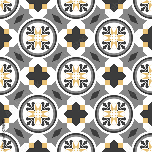 Decorative pattern for the background, tile and textiles. It is assembled from modular parts. Vector. Seamless.