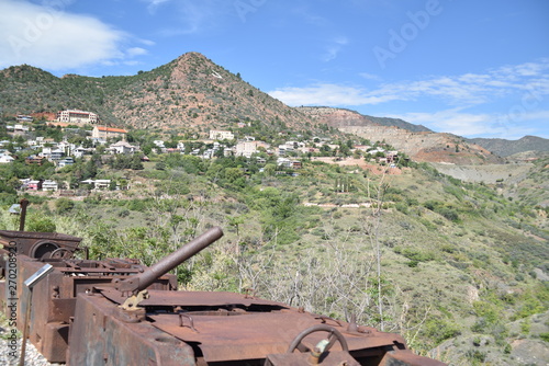 Jerome, AZ. U.S.A. May 18, 2018. A National Historical Landmark 1967. Main street on Jerome’s Cleopatra hill tunnel copper mining boom 1890s to bust 1950s.  photo