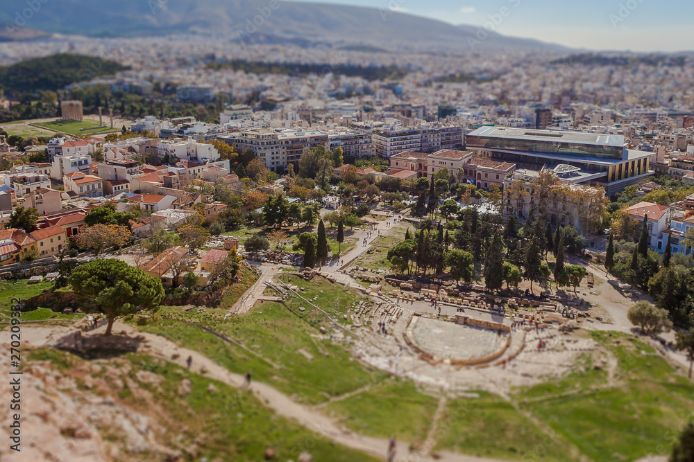 Tilt shift effect of the Theater of Dionisio and the Odeo of Pericles, Athens
