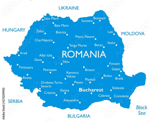 Vector map of Romania | Outline detailed map with city names