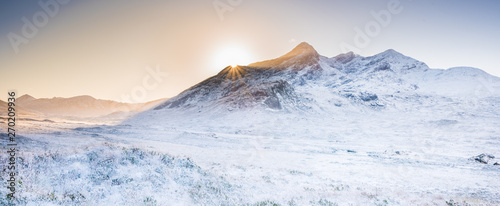Isle of Skye landscape - winter scenery on Cuillin Hills, snow covered mountains in Scotland
