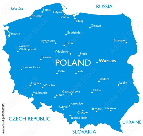 Obraz na plátně Vector map of Poland | Outline detailed map with city names