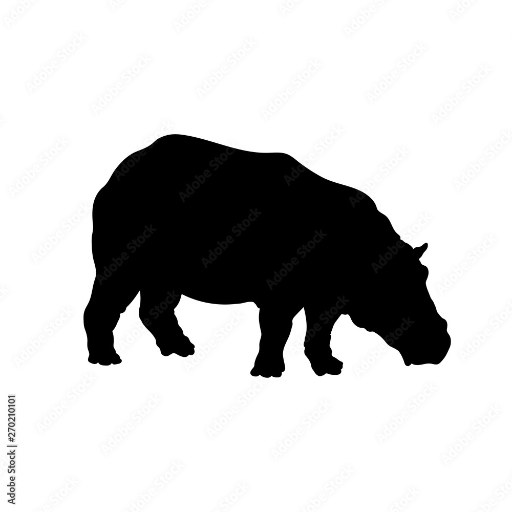 Black silhouette of hippopotamus on white background. Isolated hippo icon. Wild african animals Black silhouette of hippopotamus on white background. Isolated hippo icon. Wild african animals