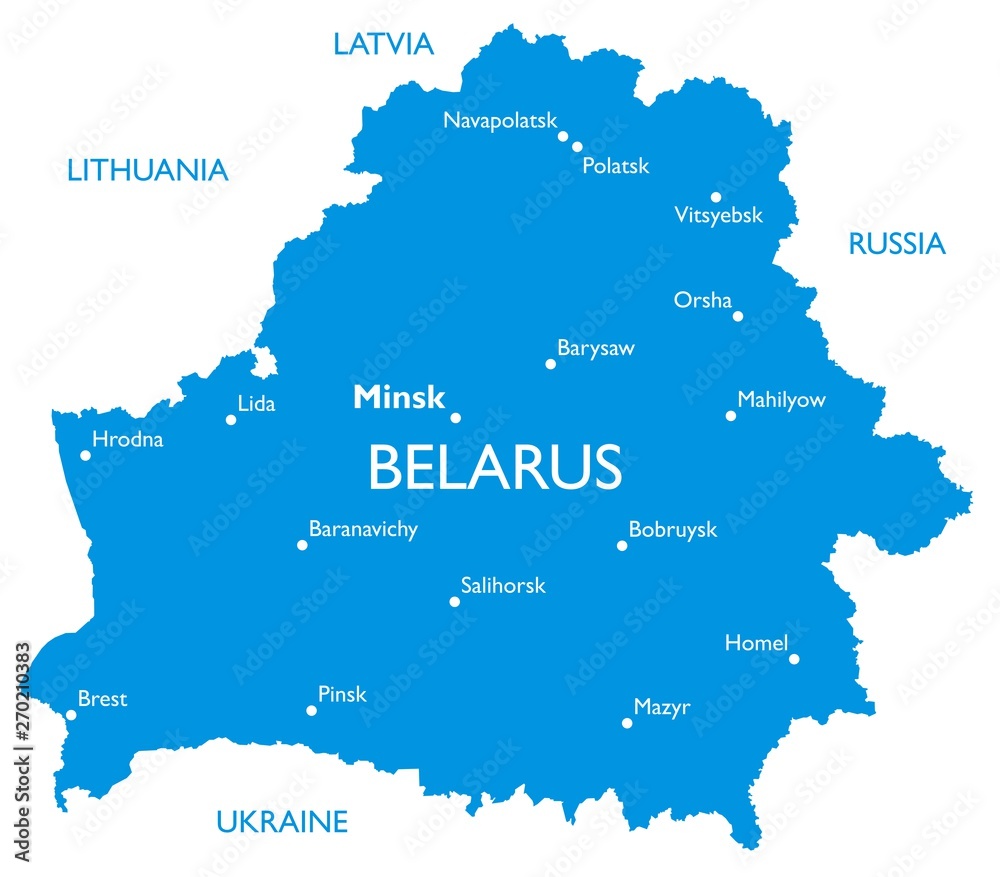 Vector map of Belarus | Outline detailed map with city names