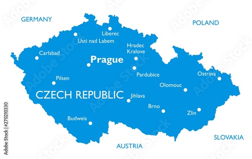 Vector map of Czech republic | Outline detailed map with city names