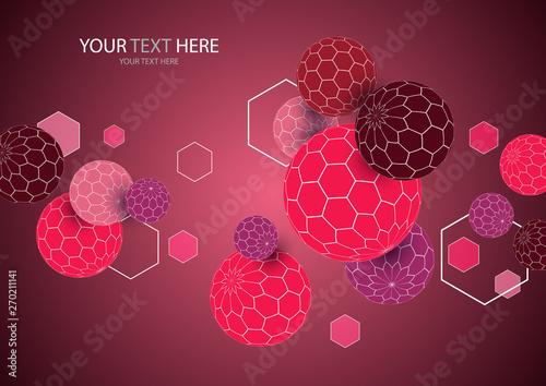 Bright geometric 3d sphere shape hexagon texture background.