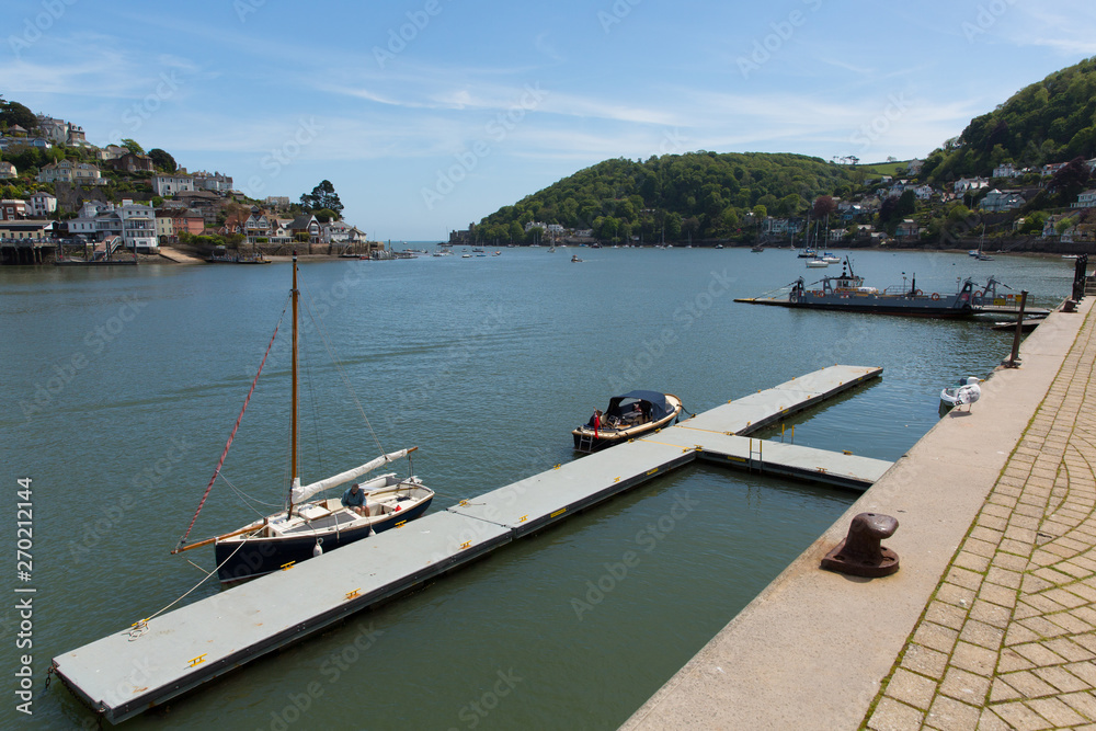 Fototapeta premium Boat jetty River Dart Dartmouth Devon England with view to the estuary entrance