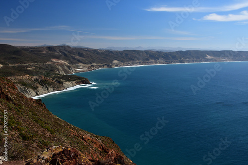 Panorama of the Pacific coast seen from the high cliff of the Californian peninsula