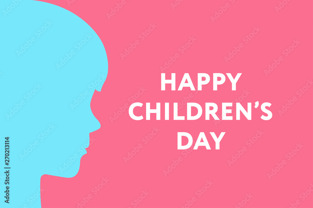 Happy Children Day. Young Boy Kid Child Profile Silhouette Head Shape. Greeting Card Background.