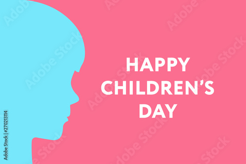 Happy Children Day. Young Boy Kid Child Profile Silhouette Head Shape. Greeting Card Background. © Артём Ковязин