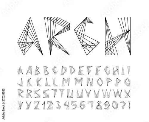 Abstract frame logo font. Minimalist frame alphabet. Abc design. Geometric abstract technology font. Futuristic alphabet for logotype. Design letters and numbers logo. Vector