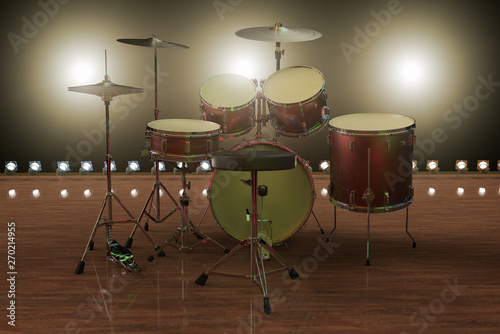 3D rendering of a drums on a stage