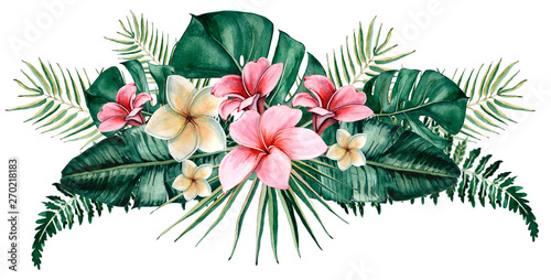 Tropical watercolor bouquet and composition