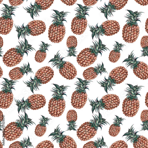 Watercolor seamless pattern with pineapples.