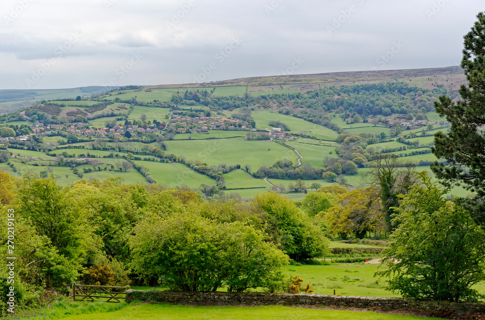 View across the River Esk valley from Aislaby of the village of Sleights in North Yorkshire, England