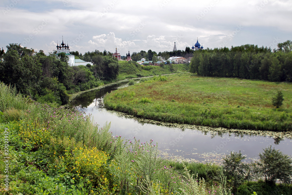 View from the Kamenka River on the churches and monasteries