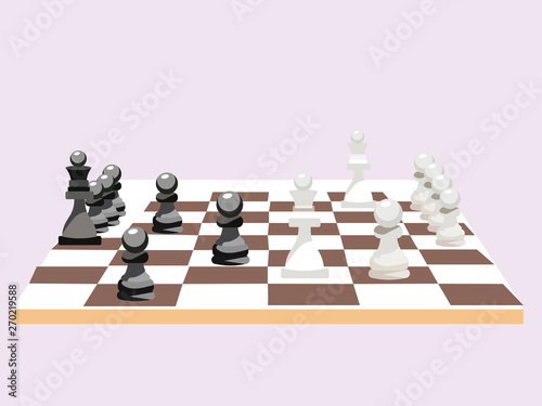 Chess board with figures, game. In minimalist style Cartoon flat Vector