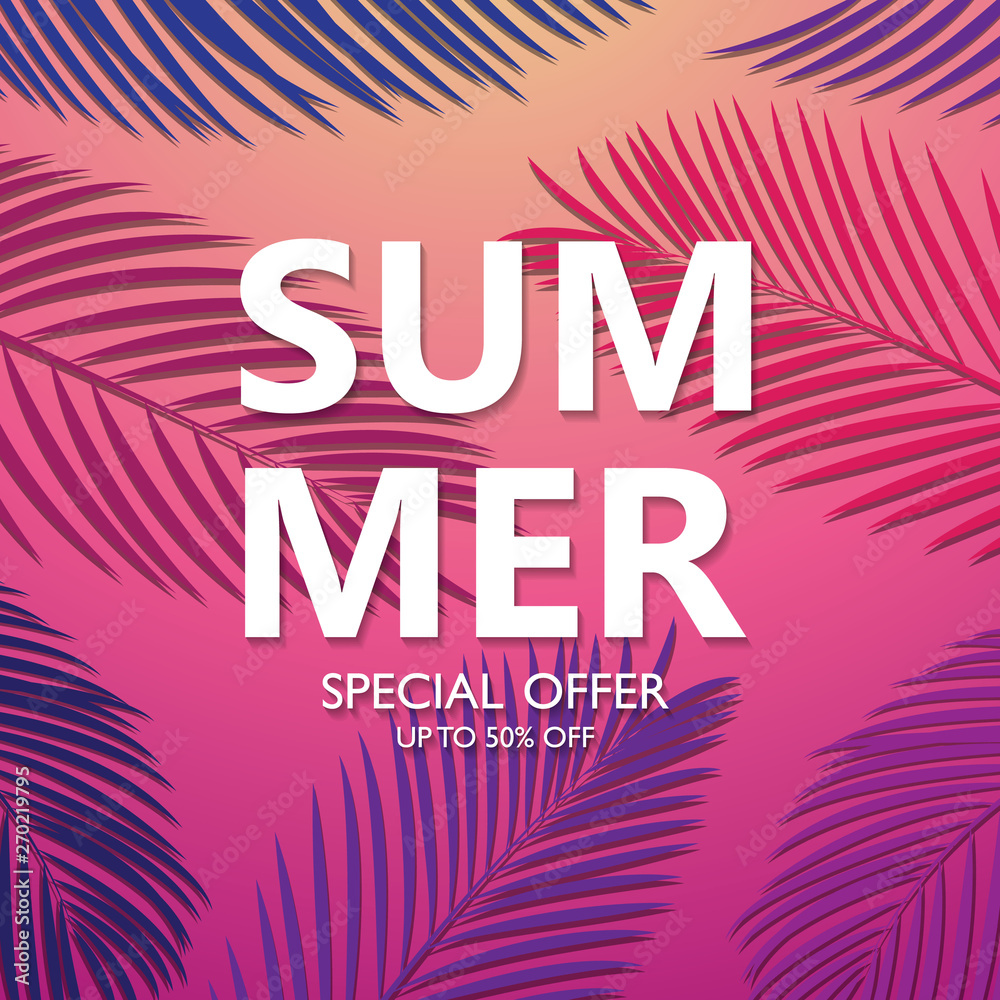 Summer background design With palm tree leaves, creative ideas for summer vector