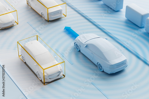 3D Illustration autonomes Fahren Fahrzeugerfassung3D Illustration autonomes Fahren Fahrzeugerfassung photo