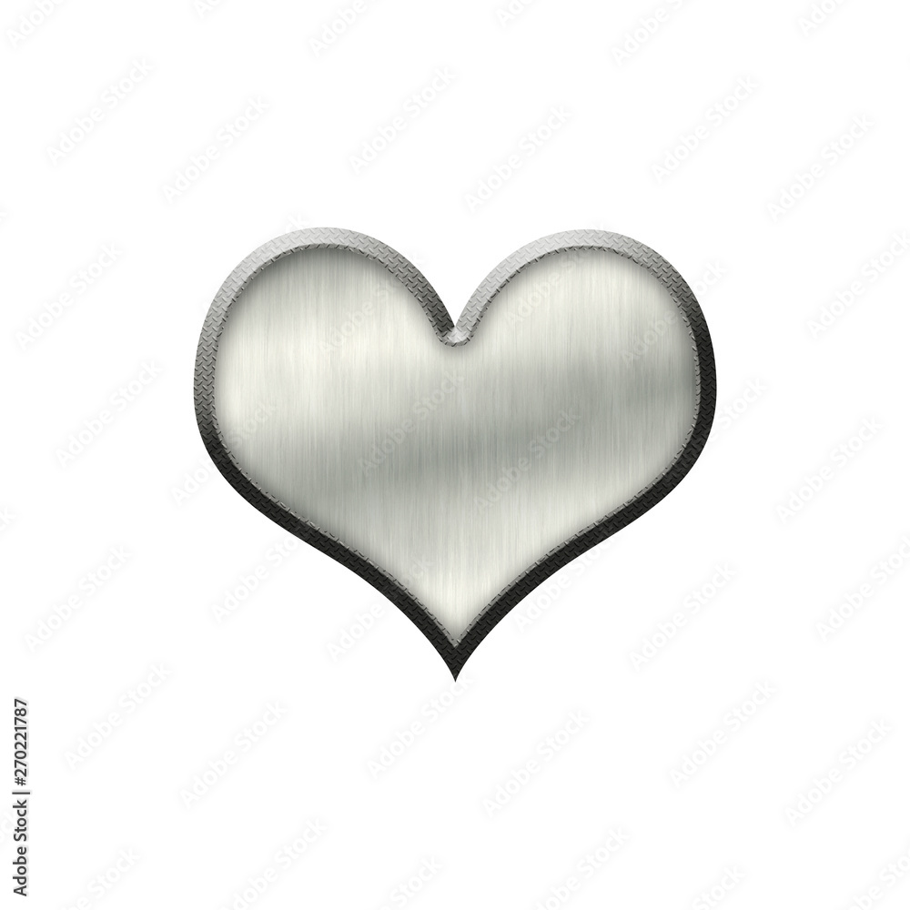 Metal badge with metallic border in form of heart.