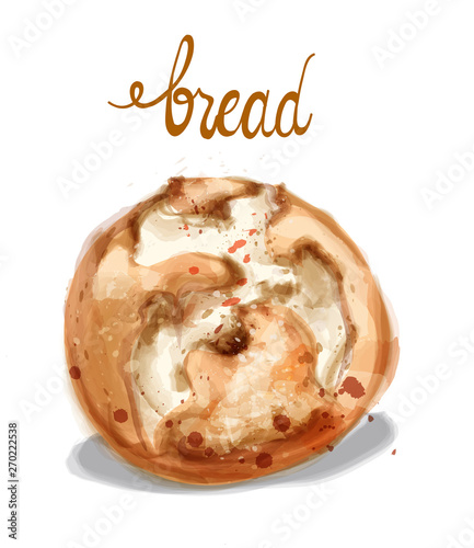 Watercolor bread Vector illustration. Vintage homemade bakery bread