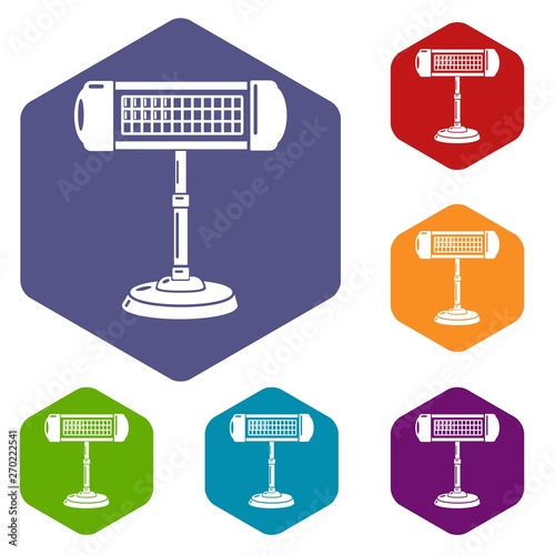 Ufo heater icons vector colorful hexahedron set collection isolated on white