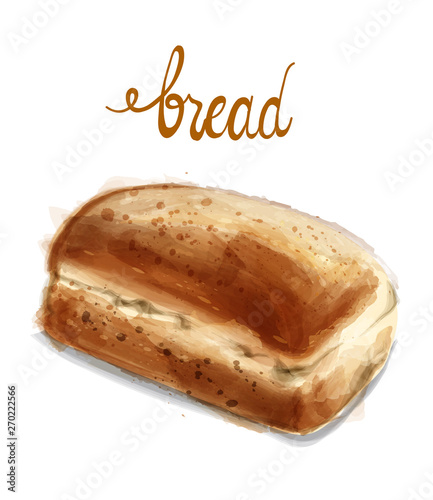 Watercolor bread Vector illustration. Vintage homemade bakery