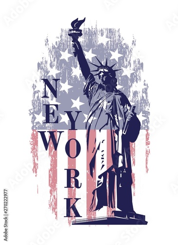 Vector Statue of Liberty on american flag background. New York symbol.American symbol of liberty. T shirt print