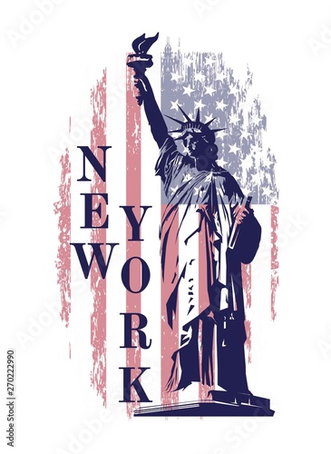 Vector Statue of Liberty on american flag background. New York symbol.American symbol of liberty. T shirt print