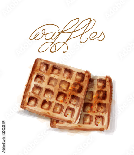 Waffles Vector watercolor. breakfast simple fresh waffles