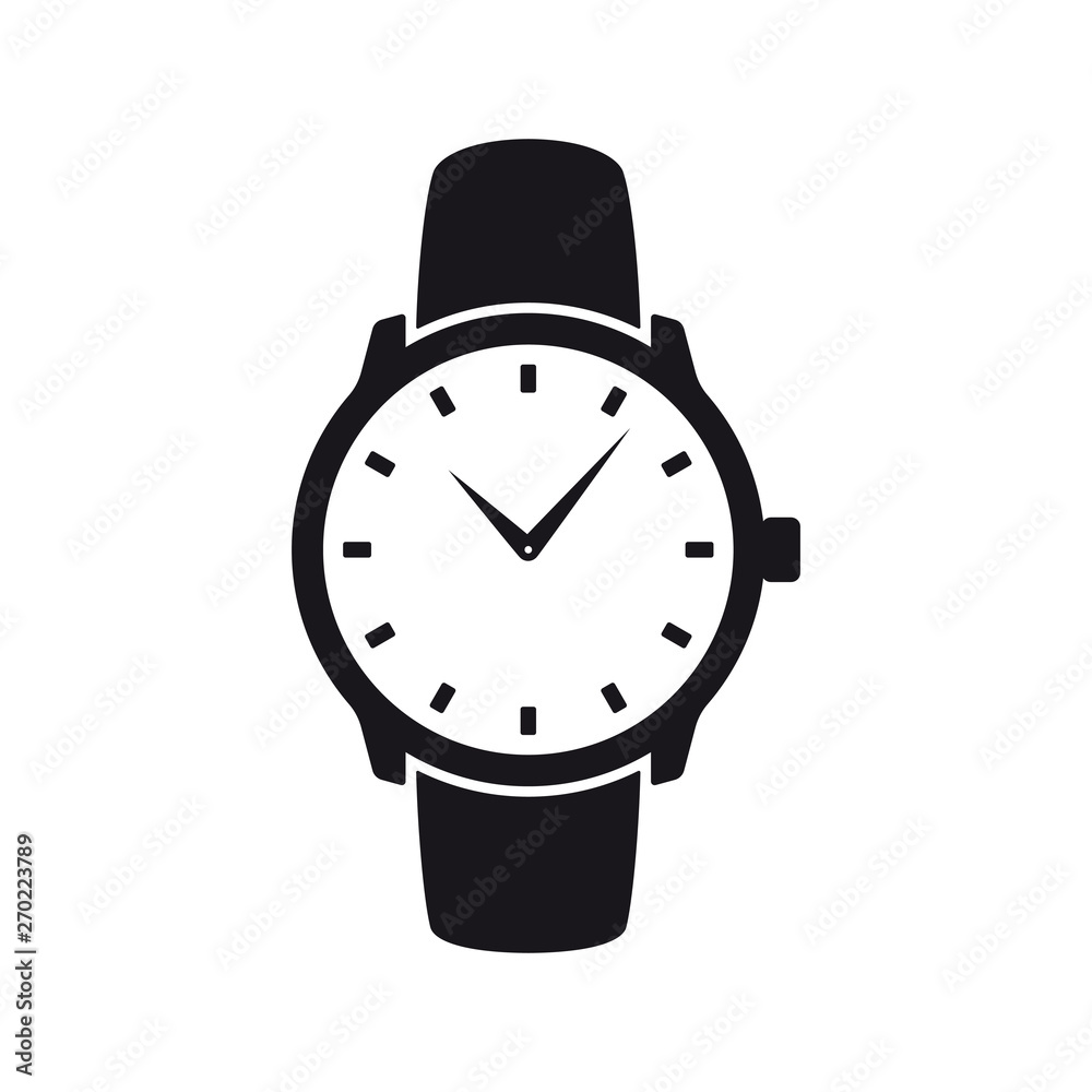 Black vector classic wristwatch. Isolated on white background Black vector classic wristwatch. Isolated on white background