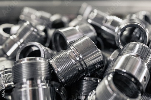 Set of machined metal parts. Many metal parts
