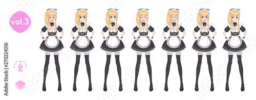 Anime manga girl. Costume of maid cafe