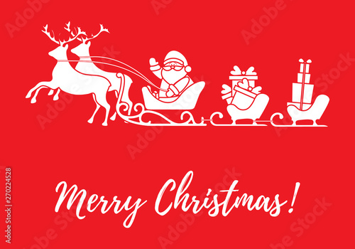 Santa Claus with Christmas presents in sleighs with reindeers. New Year and Christmas illustration.