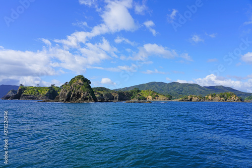 Landscape view from the water in the Bay of Islands on the North Island in New Zealand