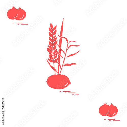 Pomegranate and Lulav - symbolic attribute of the holiday of Sukkot. Jewish traditions and symbols.